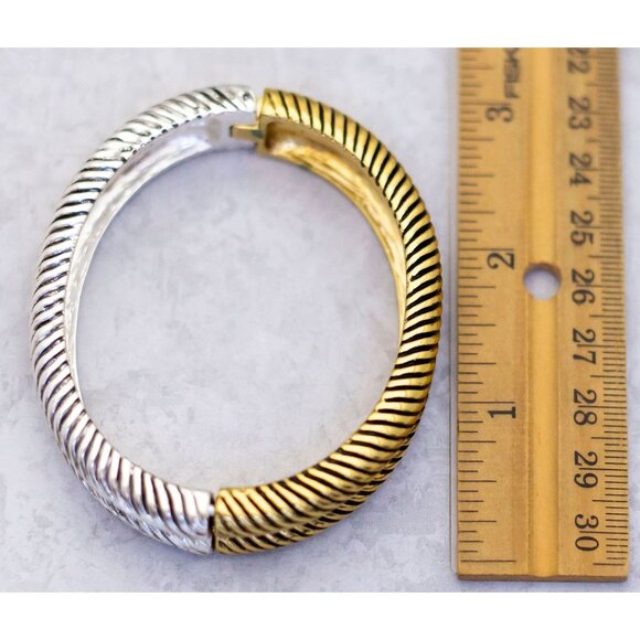 7 inch, Vintage Gold Silver Tone Two Tone Elegant Hinged Bangle | CB1 - Picture 3 of 3
